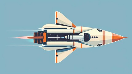 Naklejka premium Rocket flat design, top view, space travel theme, cartoon drawing, Split-complementary color scheme