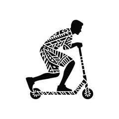 scooter sport male player with ethnic polynesia pattern illustration, emblem shield badge