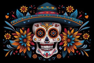 Obraz premium Day of the Dead Sugar Skull With Sombrero