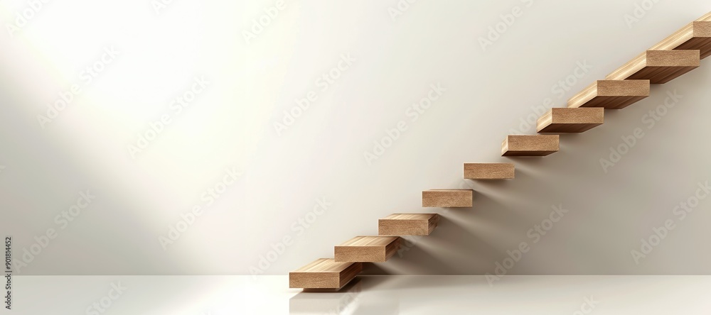 Poster minimalist floating staircase featuring wooden steps and clean lines, creating a modern, elegant des