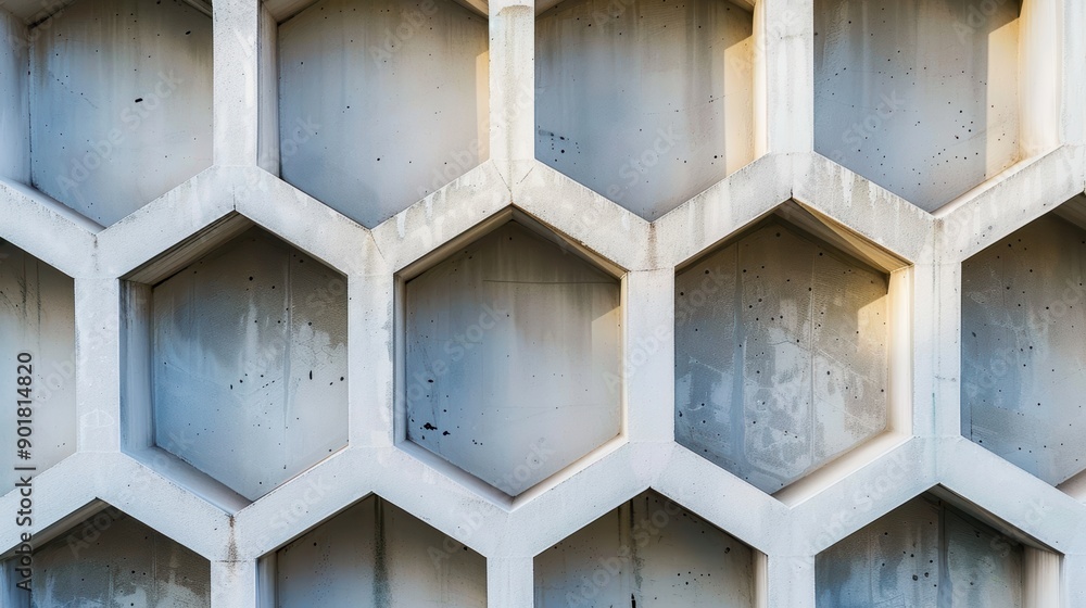 Poster hexagonal concrete openings create a clean, minimalist design with geometric patterns and modern arc