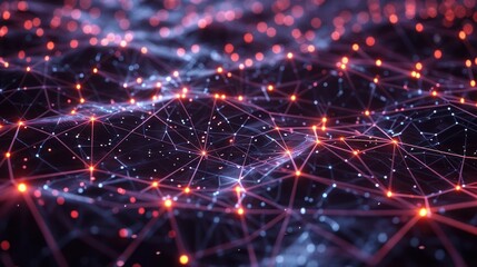Advanced AI network with glowing nodes and connections, representing the complexity of artificial intelligence.