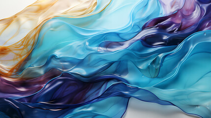 Obraz premium astarte.ai: Flowing Aqua and Purple Abstract Art with Gold Accents