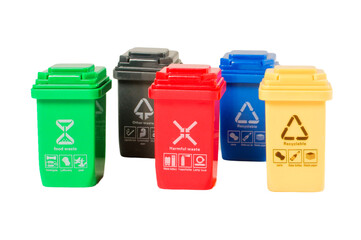 Recycling bins isolated on blank background, cutout.