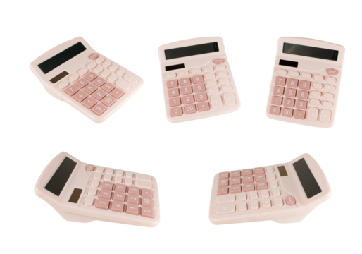 Pink office calculator isolated on a blank background cutout.