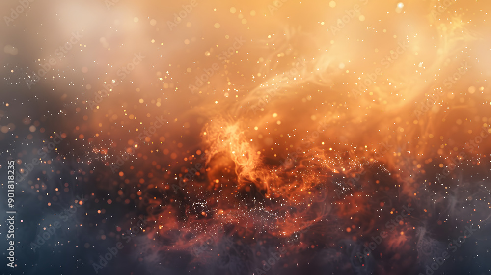 Poster warm muted colors and twinkling particles with hazy overlays creating a deep wallpaper