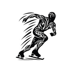 Fototapeta premium Short Track Speed Skating sport male player with ethnic tribal tattoo, gothic, pattern illustration, emblem shield badge