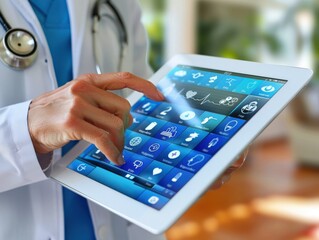 Doctor reviewing a patient's medical records on a tablet device