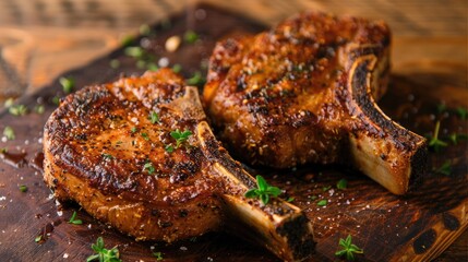 Two Delicious Pork Chops Freshly Cooked and Crispy