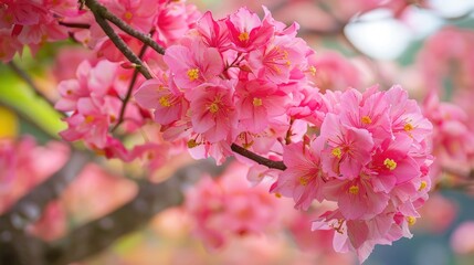Pink trumpet tree in full bloom during spring season Beautiful soft focus Tabebuia rosea flower