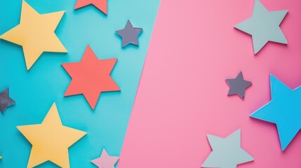 Obraz premium Colorful star shapes on a pink and blue background.