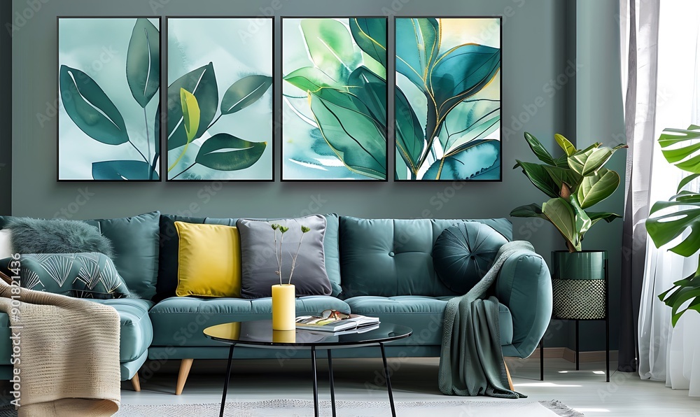 Wall mural Abstract Foliage Plant Art three framed art piece