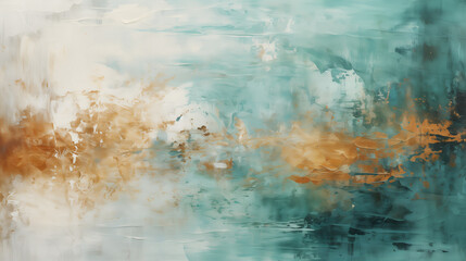 Obraz premium Teal and Copper Abstract Textured Painting