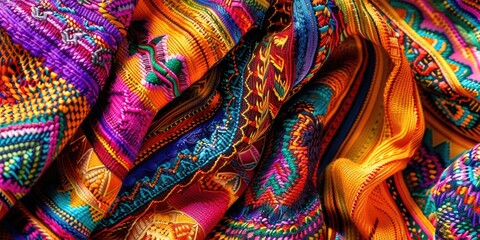A close-up view of a vibrant scarf on a table, perfect for decorating or as a prop