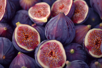 Fresh fig fruit and slices of figs, background