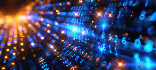 Obraz premium Blue Numbers and Code in Dark