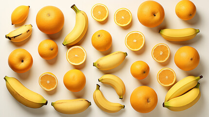 Bananas and Orange Fruits, Abstract Image, Texture, Pattern Background, Wallpaper, Cover and Screen of Smartphone, Cell Phone, Computer, Laptop, 9:16 and 16:9 Format