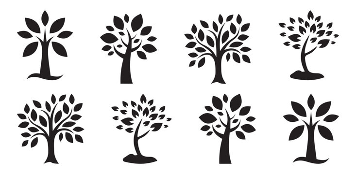 tree with leaves, tree, leaf, vector, nature, illustration, silhouette, branch, plant, design, art, season, spring, forest, symbol, icon, autumn, summer, root, decoration