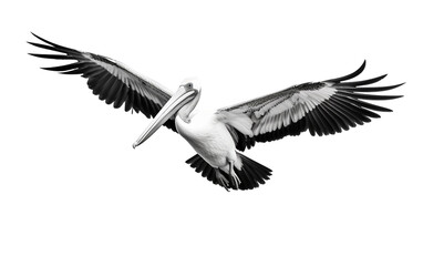 Fototapeta premium Black and white bird in mid-flight captured against a white background, ideal for dynamic bird photography and nature-themed artwork.