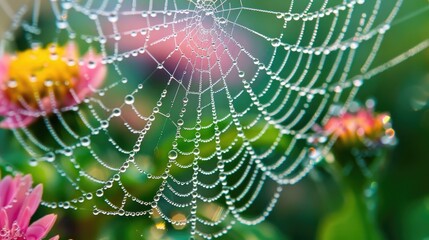Close up of a Spider Web with Morning Dew