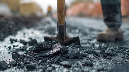 Repairing Road Surface with Demolition Hammer Breaking and Recycling Asphalt Without Disrupting Traffic