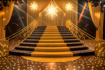 gold staircase on shine background