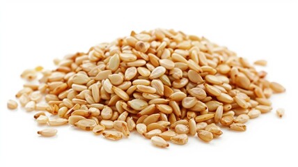Fototapeta premium Close-up of Organic White Sesame seeds (Sesamum indicum) or white Til with shell in white ceramic bowl with the gradient background of White Sesame seeds. Close-up of Organic White Sesame seed 