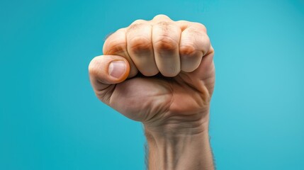 Hand with open palm blocking angry clenched fist