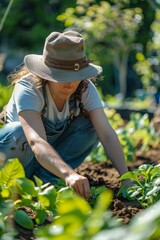 Community Garden Volunteering - Overweight Woman Planting Seeds, Collaborative Atmosphere