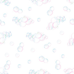 Seamless pattern of soap bubbles in watercolor. Hand-drawn pattern for advertising spa, hammam, Turkish bath, Finnish sauna, beauty salons.