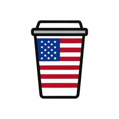 American Coffee Cup Vector Illustration with USA Flag Theme - Cute and Funny Cartoon Design for Kids