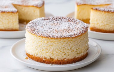 Torta di formaggio giapponese su tavolo di marmo bianco