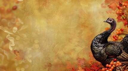 Obraz premium Autumnal background with a turkey and fall leaves.