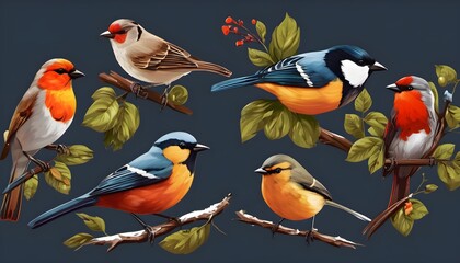 Fototapeta premium Garden Birds on a plain background