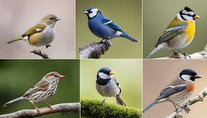 Fototapeta premium Garden Birds on a plain background