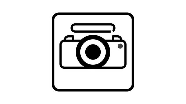 Versatile Animated Camera Icon with High-Quality Graphics and Engaging Motion Effects Suitable for Marketing and Multimedia Endeavors, square shape and black line with white background.
