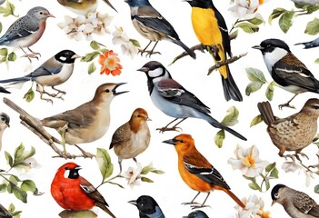 Fototapeta premium Garden Birds on a plain background