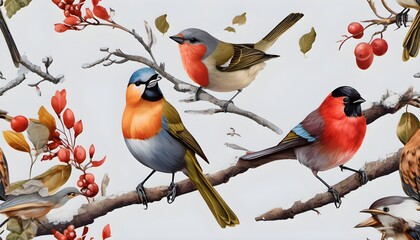 Garden Birds on a plain background