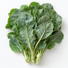 Fresh Green Collard Greens Bunch on White Background