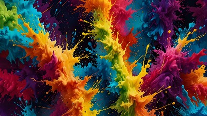 abstract background vibrant explosion of multicolored ink splashes with dynamic, flowing patterns