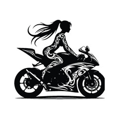 Superbike sport female player with ethnic tribal tattoo, gothic, pattern illustration, emblem shield badge