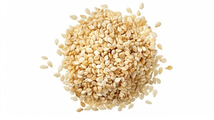 Close-up of Organic White Sesame seeds (Sesamum indicum) or white Til with shell in white ceramic bowl with the gradient background of White Sesame seeds. Close-up of Organic White Sesame seed
