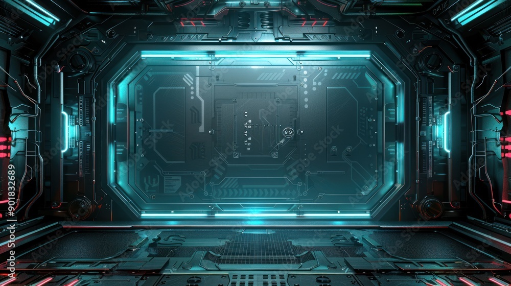 Aufkleber cyberpunk background display frame screen technology games background wallpaper ai generated image