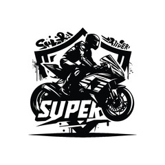 Superbike sport male player with graffiti tags, street art pattern illustration, emblem shield badge