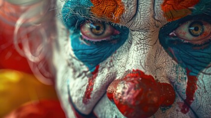 Obraz premium Close-up portrait of a clown's face with colorful painted features