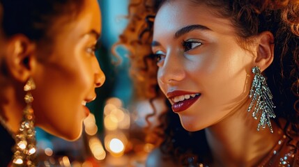 Elegant Woman with Sparkling Earrings at Evening Event