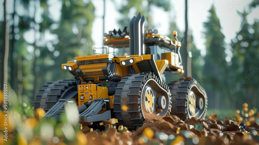 Poster high-tech forestry tillage machine equipped with advanced sensors and gps technology for precision w