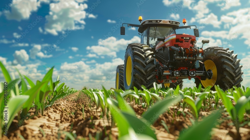 Poster advanced no-till tractor using precision gps technology for efficient modern farming