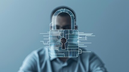 Digital Lock: Abstract Padlock Formed by Data Streams, Cyber Security Concept