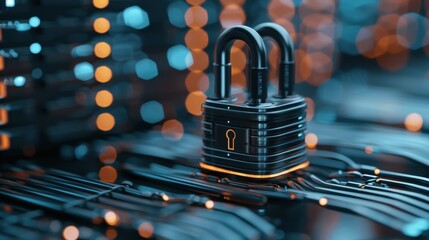 Secure Data Lock: Abstract Padlock with Digital Data Streams, Cyber Security Concept